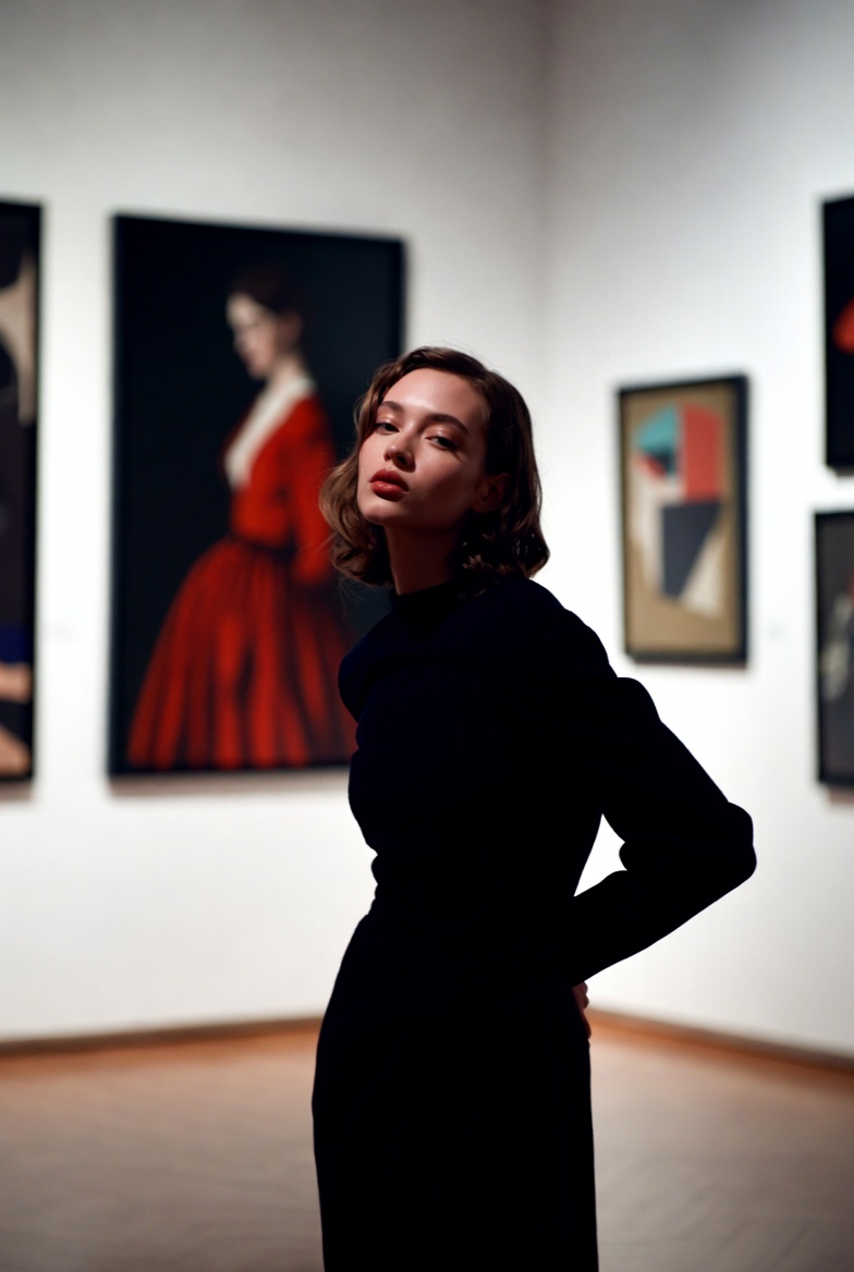 model in art gallery