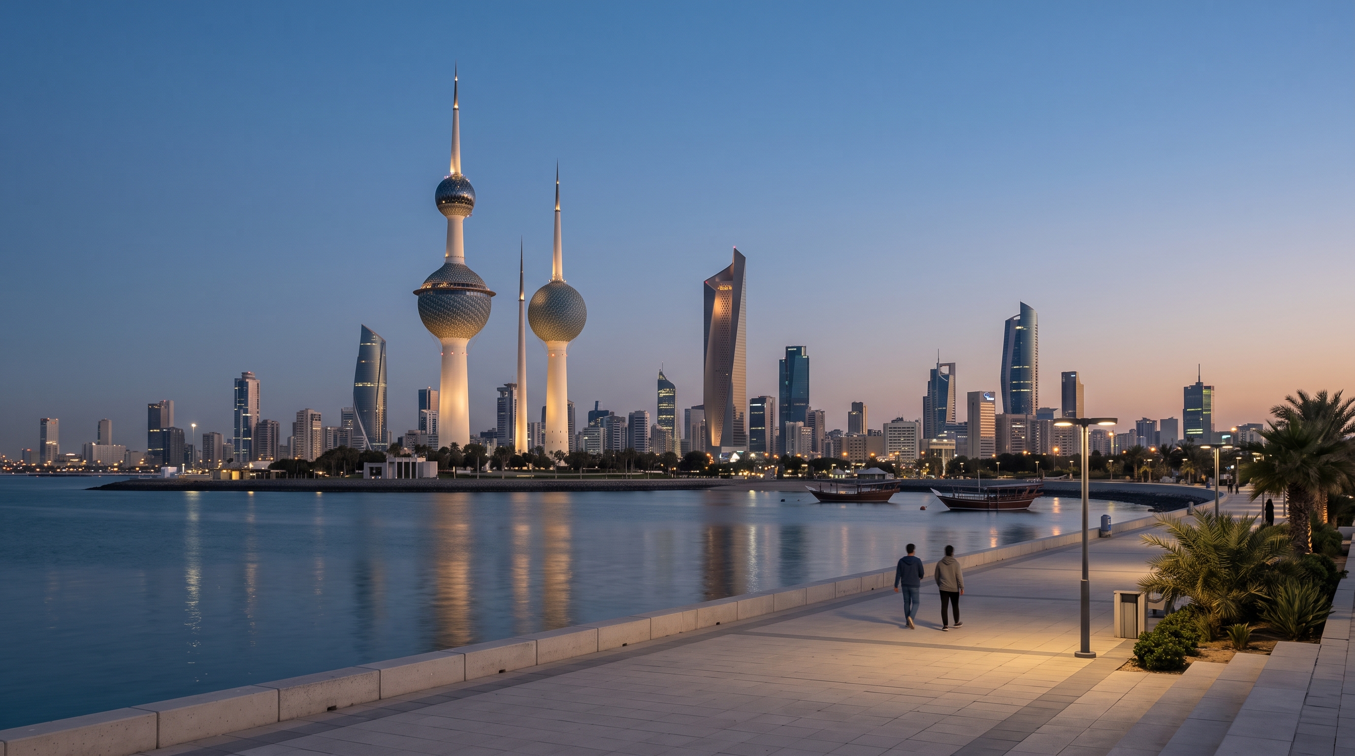 Kuwait Towers and waterfront skyline in Kuwait City